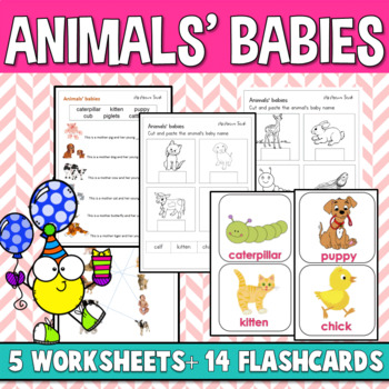 Preview of Animals Babies  {Worksheets + Cards} - Ms Marwa Tarek  