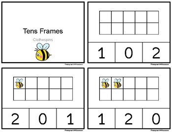 Preview of Animals- Bees- Tens Frames- Clip Cards