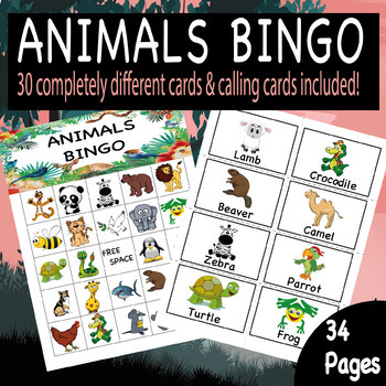 Preview of Animals Bingo Game (30 completely different cards and calling cards included)