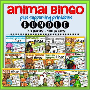 Preview of Animals of the World Bingo Games plus Printables BUNDLE for Early Learners