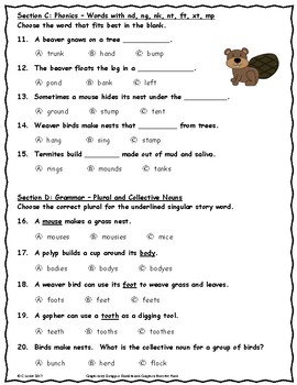 Animals Building Homes ~ Language Arts Test ~ 2nd Grade ~ HMH Journeys