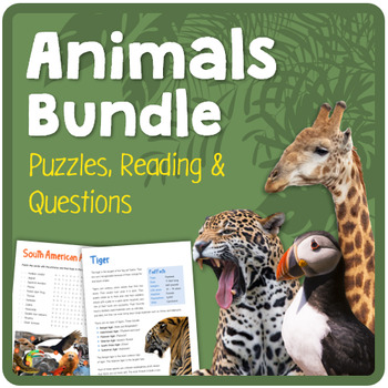 Preview of Animals Bundle (Puzzles, reading & questions)
