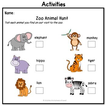 animal activities farm animals zoo animals and insects tpt