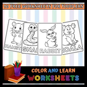 Preview of Animals Color and Learn Worksheets For Toddlers