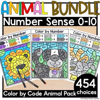 Preview of Animals Color by Number Sense Morning Work Worksheets Color by Code