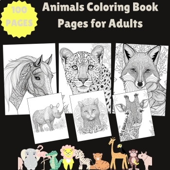 Preview of Animals Coloring Book Pages for Adults