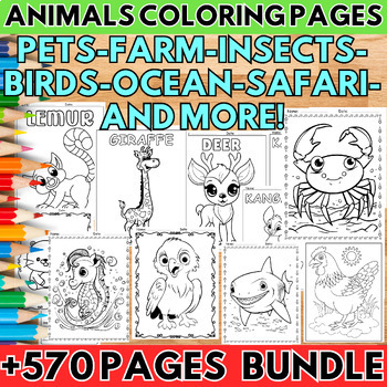 Preview of All Animals Coloring Pages - Zoo, Woodland, Ocean, Birds, Farm Activities Bundle