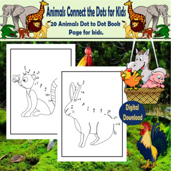 Animals Connect the Dots for Kids - 20 Animals Dot to Dot Book Page for  kids.