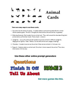 Preview of Animals - Conversation Cards. Beginner. Primary. ESL. EFL. Speaking. ELA.