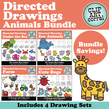 Preview of Animals Directed Drawing Clipart Bundle