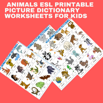 Preview of Animals ESL Printable Picture Dictionary Worksheets For Kids