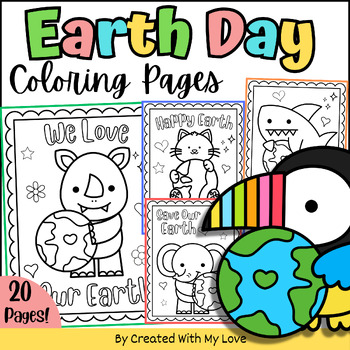 Preview of Animals Earth Day Coloring Pages, Earth Day Kindergarten Coloring Sheets