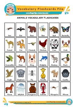 Animals English Vocabulary Flashcards By Fingertips Resources Tpt