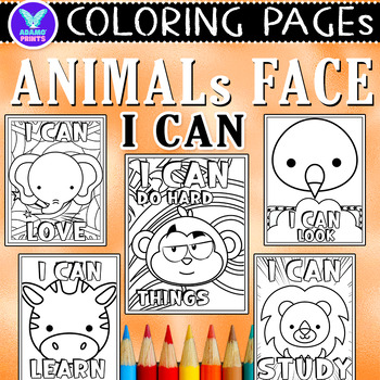 Preview of Animals Face I CAN Mindset Coloring Pages & Writing Paper Activities No PREP