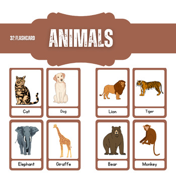Preview of Animals Flashcards , 32  Animals Clipart , PDF File And PPTX Files , Editable