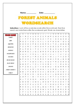 Preview of Animals Found In The Forest: 2 Science Puzzles: Wordsearch & Word Scramble