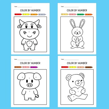 Preview of Color by Number 10 Animal Worksheets for Pre K