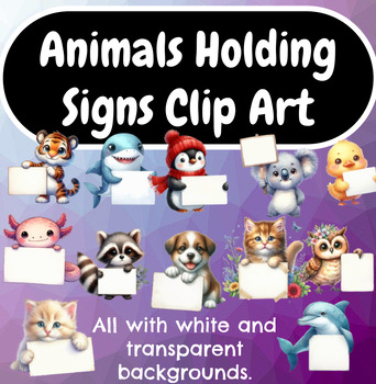 Preview of Animals Holding Signs Clip Art / Cute Creature Clip Art / Animal Characters