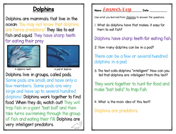 Animals Informational Paragraphs with Comprehension Questions & Easel  Activities