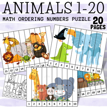 Preview of Animals Kingdom Counting & Ordering Numbers Puzzle 1 to 20 For Kindergarten