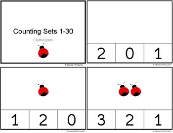 Preview of Animals- Ladybugs- Counting Sets 1-30 Clip Cards