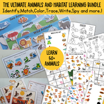 Preview of Animals Learning Bundle, Preschool curriculum, Animals shadow match,color,trace