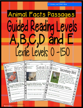 Preview of Leveled Passages (Animals)  Guided Reading Levels A,B,C,D,E (Lexiles 0-150)