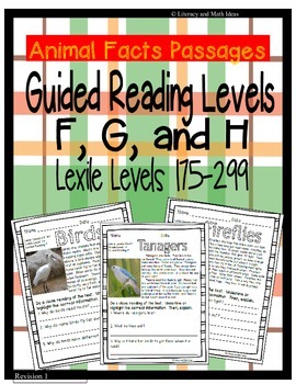 Preview of (Animals) Leveled Passages Guided Reading Levels F,G,H (Lexiles 175-299)