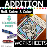 Addition Coloring Worksheets Roll Solve and Color Animals