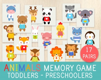 Preview of Animals Memory Game, Matching Activity, Matching Skills, Cute Animals, Preschool