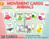 Animals Movement Cards, Printable Action Flashcards for ki