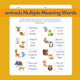 Animals Multiple Meaning Word Worksheet in a Colorful and 