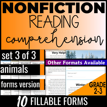 Preview of Animals Nonfiction Google Forms Reading Comprehension Multiple Choice