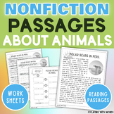 Animals Nonfiction Reading Comprehension Passages and Worksheets