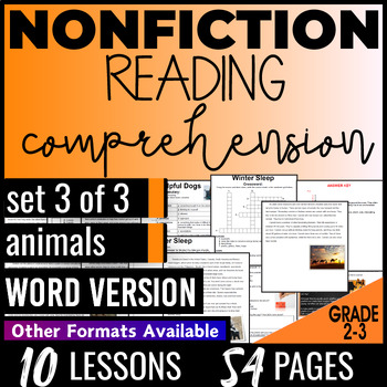Preview of Animals Nonfiction Reading Passages 2nd and 3rd Grade Word Document