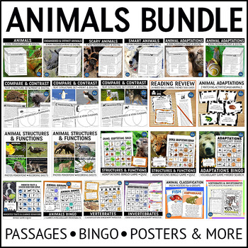 Preview of Animals Nonfiction Reading Passages Posters and Bingo Games Activities Bundle