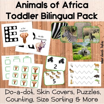 Preview of Animals Of Africa Activities Printable Pack Bilingual English Spanish