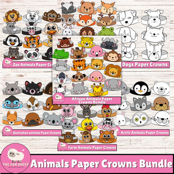Preview of Animals Paper Crowns Bundle | 134 Paper Hats Set Animals Craft Coloring Activity