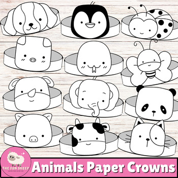 Preview of Animals Paper Crowns | SET OF 47 Animals Hat templates - Craft Coloring Activity