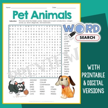 All About Pets Word Search Puzzle Fun Vocabulary Science ELA Activity ...