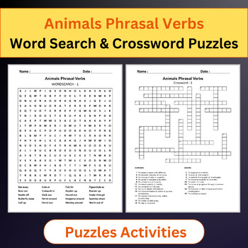 Preview of Animals Phrasal Verbs | Word Search & Crossword Puzzles Activities