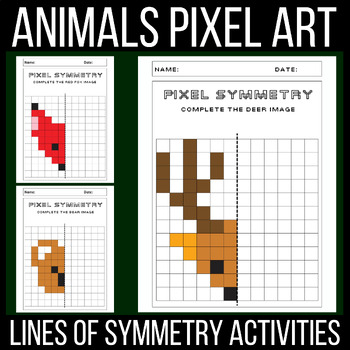 Animals Pixel Art - Lines of Symmetry Activities | Reflection Drawing