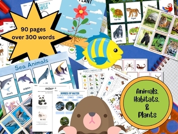 Preview of Animals, Plants, & Habitats PreK- K (Printable) Flashcards & Worksheets Lesson