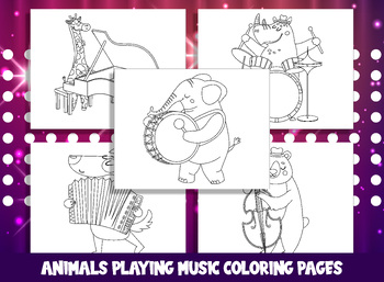 Preview of Animals Playing Music Coloring Pages: 20 Melodious Designs