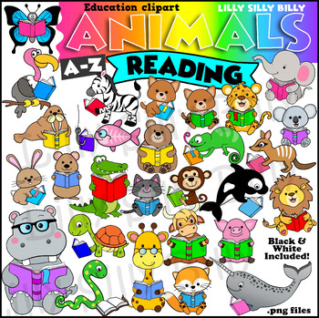 Preview of Animals READING A-Z. B/W & Color clipart illustrations.  {Lilly Silly Billy}