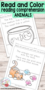 Animals Read And Color Reading Prehension Worksheets