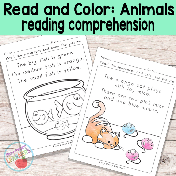 Animals Read and Color Reading Comprehension Worksheets