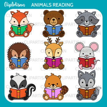 Preview of Animals Reading Clip Art