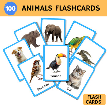 Preview of Animals (Real images)  100 Montessori Cards - Flash Cards Nomenclature Cards
