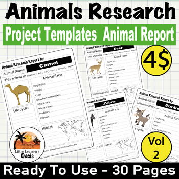 Preview of Animals Research Project Templates | Animal Research Report by| Volume 2 3rd-6th